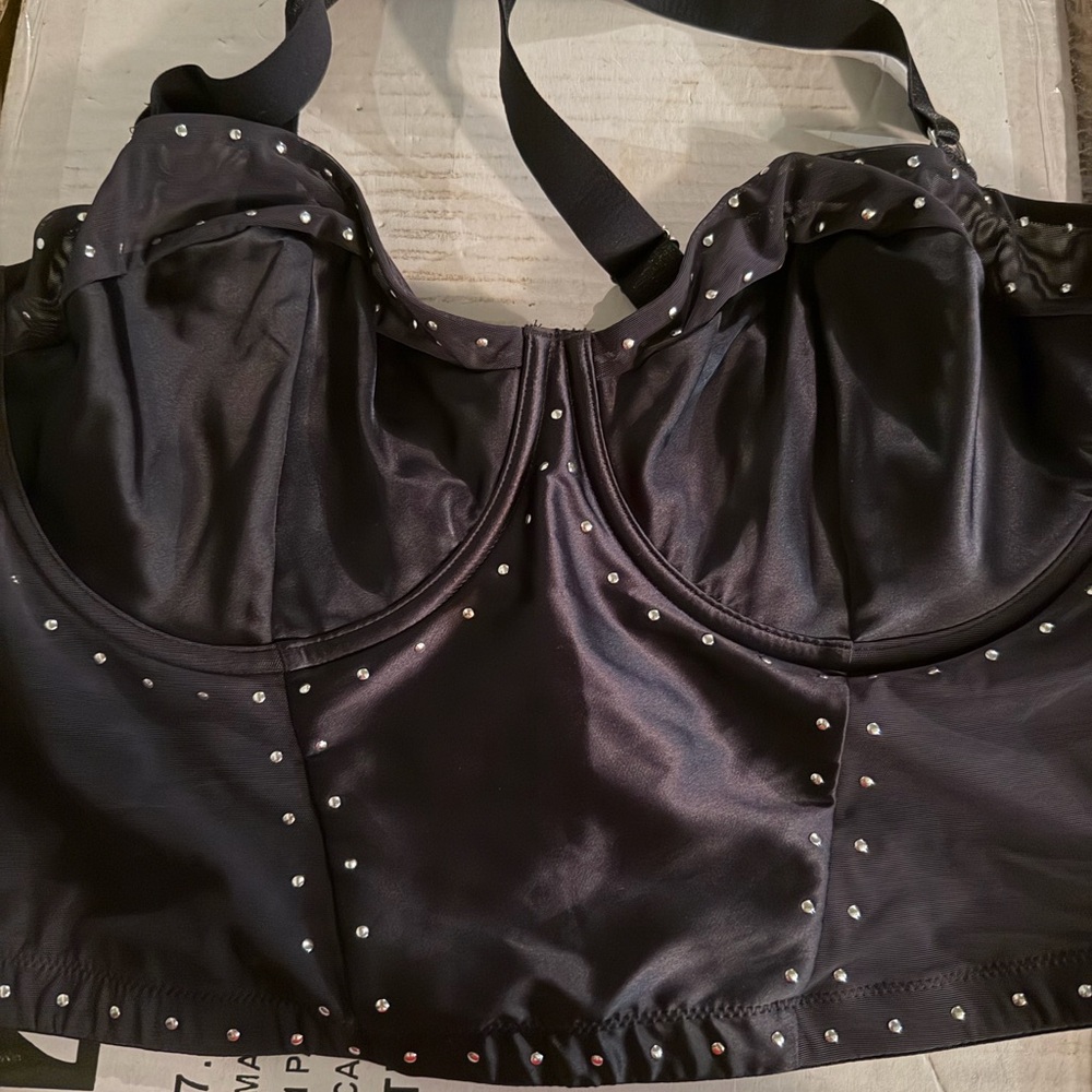 Black Studded Satin Bustier Top size XL studded mesh parade brand